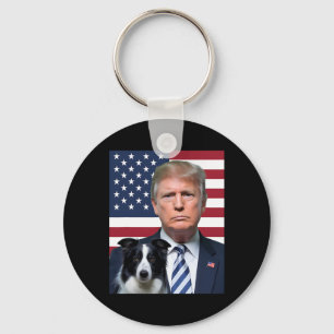 Lustiger Trump und Border Collie Hund USA-Flagge W Schlüsselanhänger