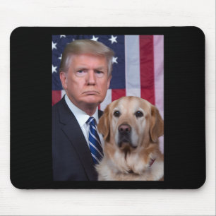 Lustiger Trump und Golden Retriever Hund USA-Flagg Mousepad