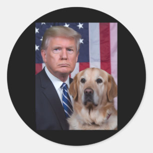 Lustiger Trump und Golden Retriever Hund USA-Flagg Runder Aufkleber