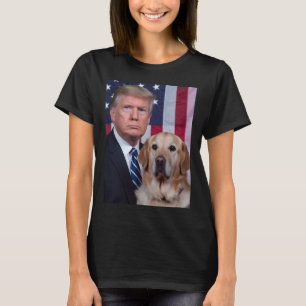 Lustiger Trump und Golden Retriever Hund USA-Flagg T-Shirt