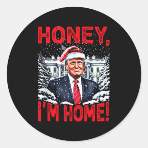 Lustiger Trump Xmas Schatz Ich bin Zuhause Donald Runder Aufkleber
