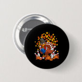 Lustiger Truthahn Herbst Thanksgiving Bowling Lieb Button (Vorne & Hinten)