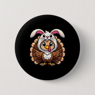 Lustiger Truthahn in Bunny-Kaninchen-Verkleidung z Button