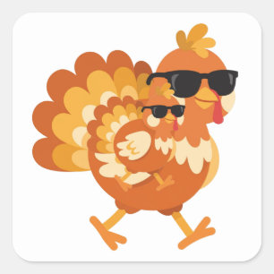 Lustiger Truthahn mit Sonnenbrille Thanksgiving Qu Quadratischer Aufkleber