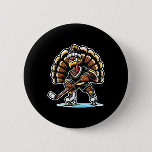 Lustiger Truthahn spielt Eishockey Thanksgiving Sp Button