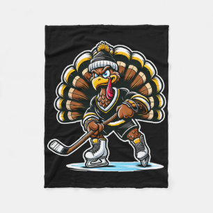 Lustiger Truthahn spielt Eishockey Thanksgiving Sp Fleecedecke
