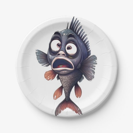 Lustiger überraschter Fisch – Cartoon-Fisch-Platte Pappteller (Vorderseite)
