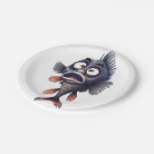 Lustiger überraschter Fisch – Cartoon-Fisch-Platte Pappteller (Schrägansicht)