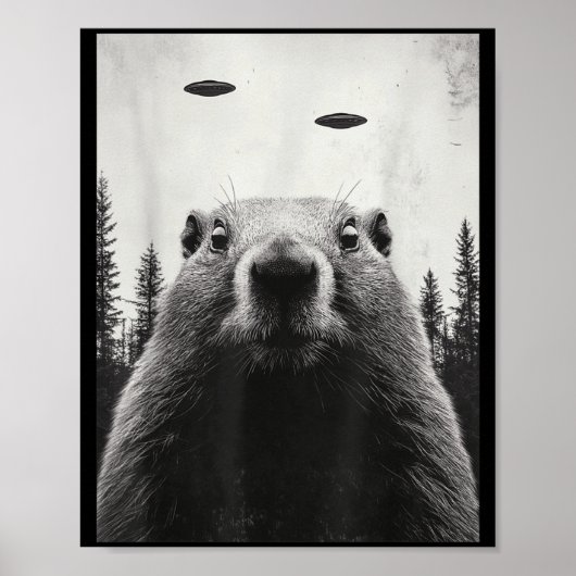 Lustiger Ufo Alien entführt Groundhog Süßer Waldmu Poster (Vorne)
