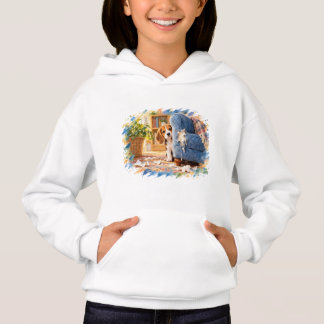 Lustiger unartiger Beagle schaut hinter dem Stuhl Hoodie