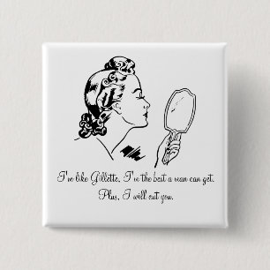 Lustiger und eleganter Mann, der Zitate heftig Button