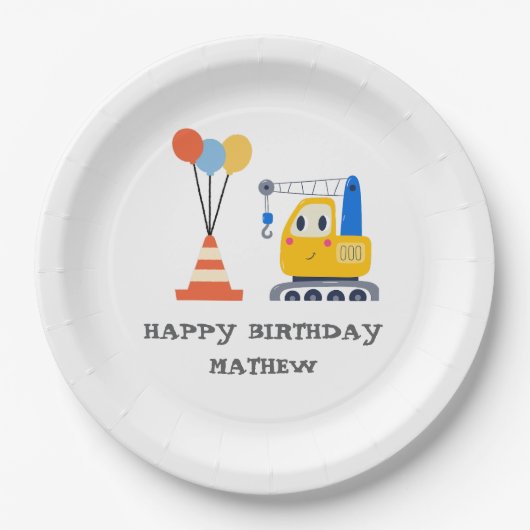 Lustiger und süßer Bau-Geburtstag  Pappteller (Vorderseite)