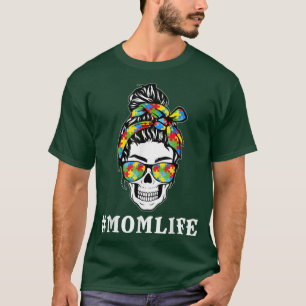 Lustiger unordentlicher Bun-Skelett-Mom-Leben-Auti T-Shirt