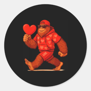 Lustiger Valentinstag Bigfoot Herz Sungles Sasquat Runder Aufkleber
