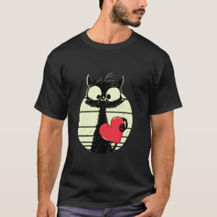 Lustiger Valentinstag-Kater Mit Herz Süße Schwarze T-Shirt