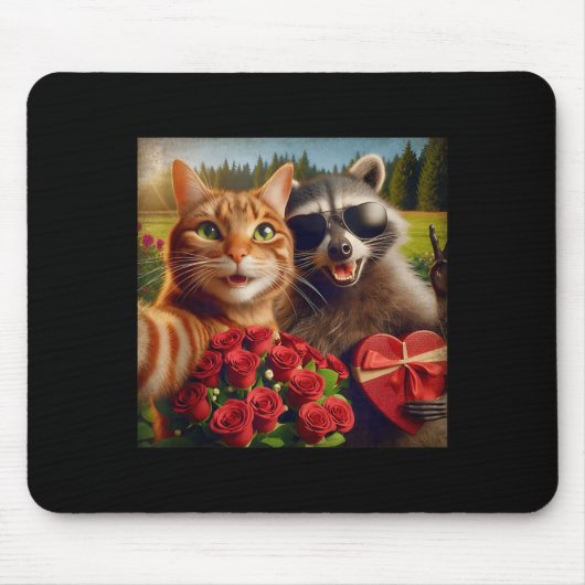 Lustiger Valentinstag-Katze Waschbär Selfie Liebe Mousepad (Vorne)
