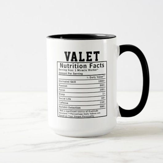 Lustiger Valet Ernährungsfakten Mitarbeiter-Gesche Tasse (Rechts)