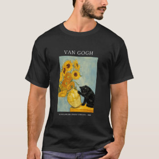 Lustiger Van Gogh Whimsical Katze mit Sonnenblumen T-Shirt