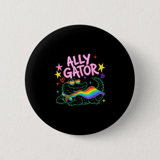 Lustiger Verbündeter Alligator Stolz Monat Regenbo Button (Vorderseite)
