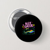 Lustiger Verbündeter Alligator Stolz Monat Regenbo Button (Vorne & Hinten)