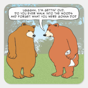 Lustiger vergesslicher Bär im Holz Quadratischer Aufkleber