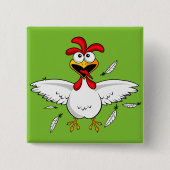 Lustiger verrückter Cartoon-HühnerflügelFling Button (Vorderseite)