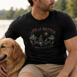 Lustiger Vintage-Bär-Hund im Kanu auf dem Deerwood T-Shirt