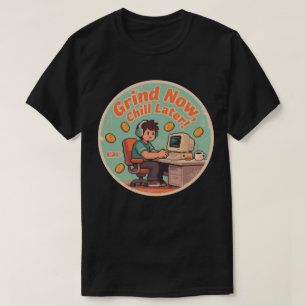 Lustiger Vintage-Gamer schuftet jetzt, chillen spä T-Shirt