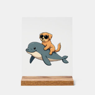 Lustiger Vintage Golden Retriever reitet auf Belug Acrylschild