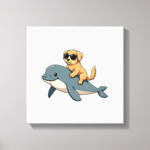 Lustiger Vintage Golden Retriever reitet auf Belug Leinwanddruck