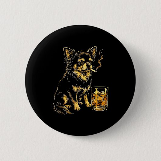 Lustiger Vintage-Hund-Meme mit rauchendem Chihuahu Button (Vorderseite)