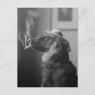 Lustiger Vintage-Hund mit Hut raucht Zigarette Postkarte