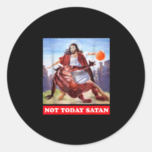 Lustiger Vintage-Jesus vs Satan Sketll - Nicht heu Runder Aufkleber