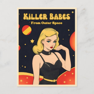 Lustiger Vintage-Pop-Art-Style Weltraum-Blondine Postkarte