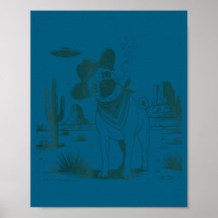Lustiger Vintage-Pug-Ufo-Western-Hund Poster