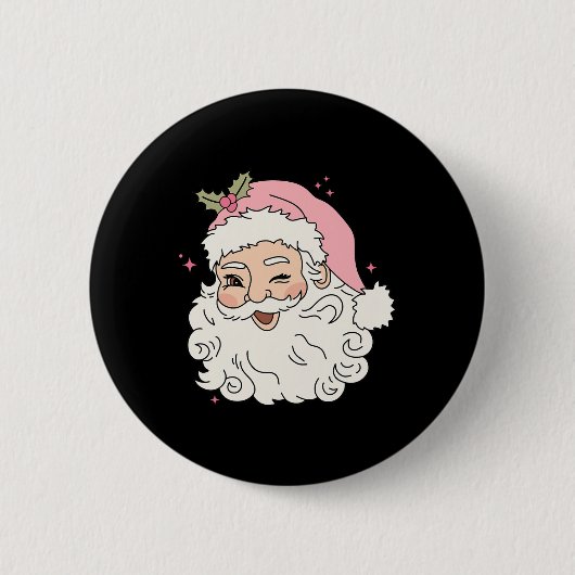 Lustiger Vintage Rosa Weihnachtsmann Rosa Weihnach Button (Vorderseite)