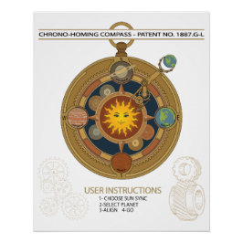 Lustiger Vintage-Sonnensystem-Steampunk-Kompass Poster