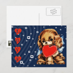 Lustiger Vintage-Welpe Valentinstag Feiertagspostkarte