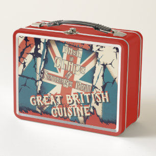 Lustiger Vintager großer britischer Fisch N bricht Metall Lunch Box