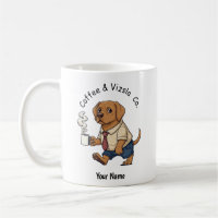 Lustiger Vizsla-Hund im Geschäftsanzug Kaffee