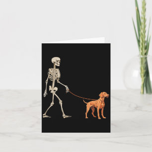 Lustiger Vizsla-Skelett-Hund, der am Halloween geh Karte