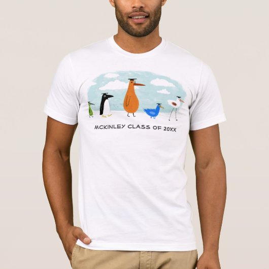 Lustiger Vogel graduiert mit kundengerechtem Text T-Shirt (Vorderseite)