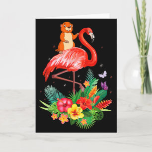 Lustiger Waldmurmeltier, das auf Flamingoblumen re Karte