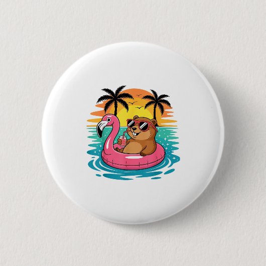 Lustiger Waldmurmeltier Hawaiianischer Flamingo Sc Button (Vorderseite)