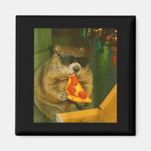 Lustiger Waldmurmeltier-Woodchuck, der Pizza isst Magnet
