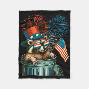 Lustiger Waschbär 4. Juli Amerikanische Flagge Pat Fleecedecke