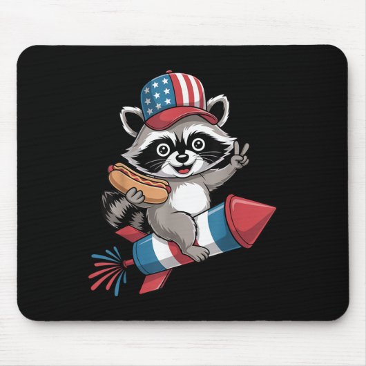 Lustiger Waschbär 4. Juli Hot Dog Vierter Juli Mousepad (Vorne)