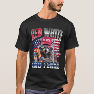 Lustiger Waschbär 4. Juli USA Patriotisch Rot Weiß T-Shirt