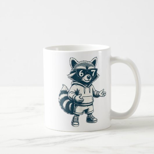 Lustiger Waschbär 67 Meme Sechs Sieben  Kaffeetasse (Rechts)