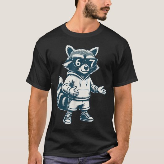 Lustiger Waschbär 67 Meme Sechs Sieben T-Shirt (Vorderseite)
